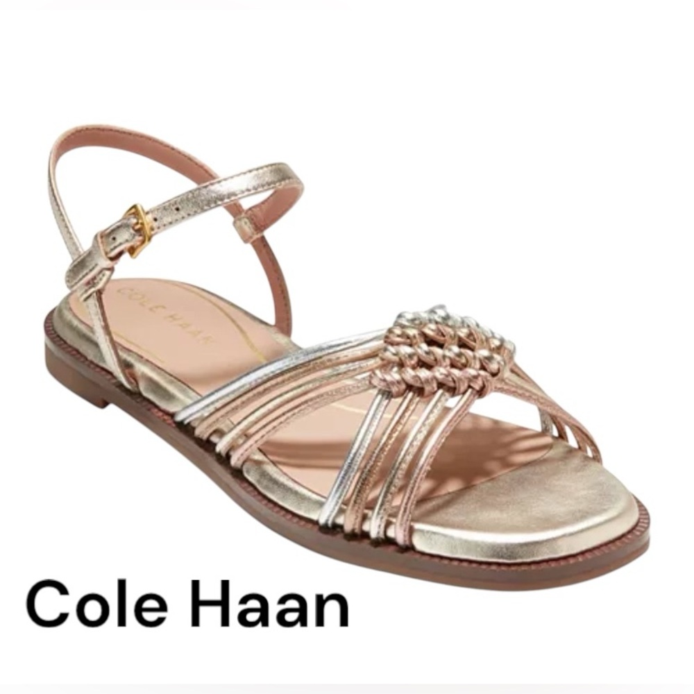 💖 NWOT Jitney Knot Sandals Silver, Rose, and Gold | Size 8.5